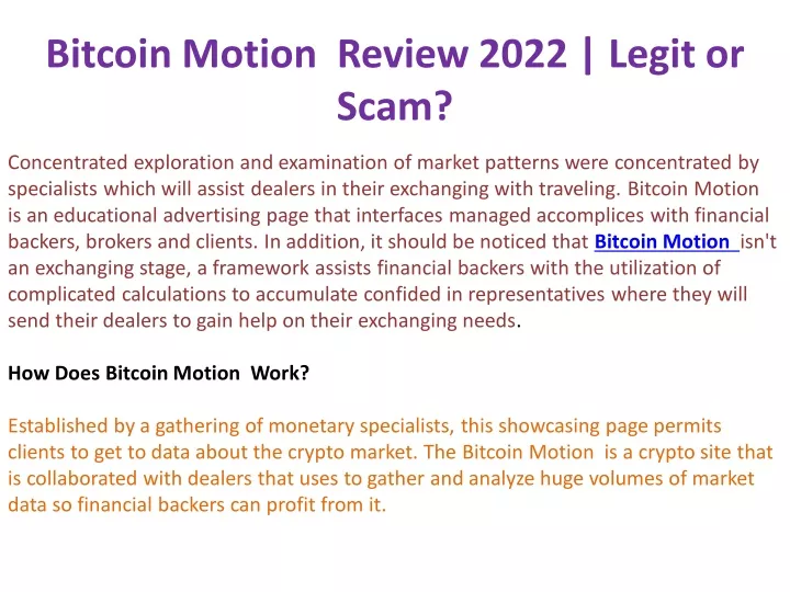 bitcoin motion review 2022 legit or scam