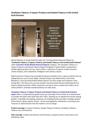 smokeless tobacco e vapour products and heated