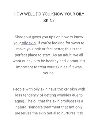 how well do you know your oily skin