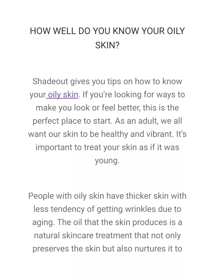 how well do you know your oily skin