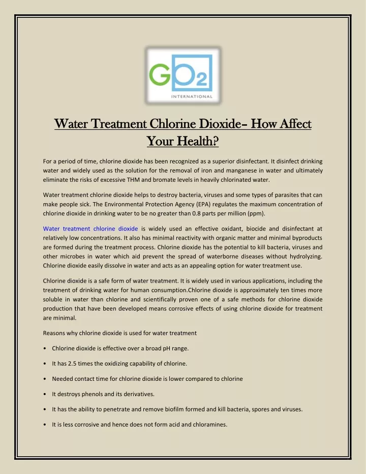 water treatment chlorine dioxide water treatment