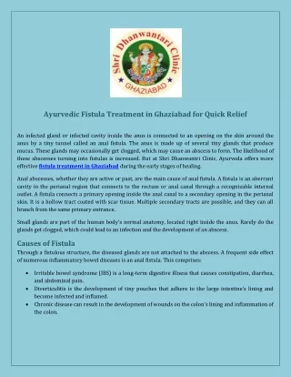 Ayurvedic Fistula Treatment in Ghaziabad for Quick Relief