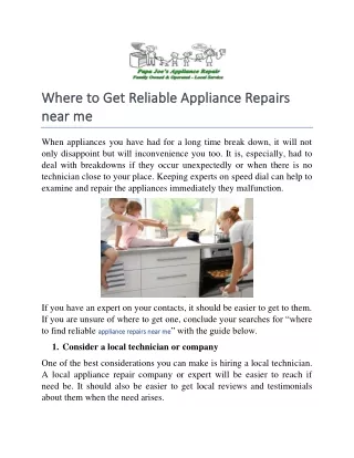 Where to Get Reliable Appliance Repairs near me