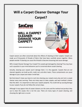 Will a Carpet Cleaner Damage Your Carpet