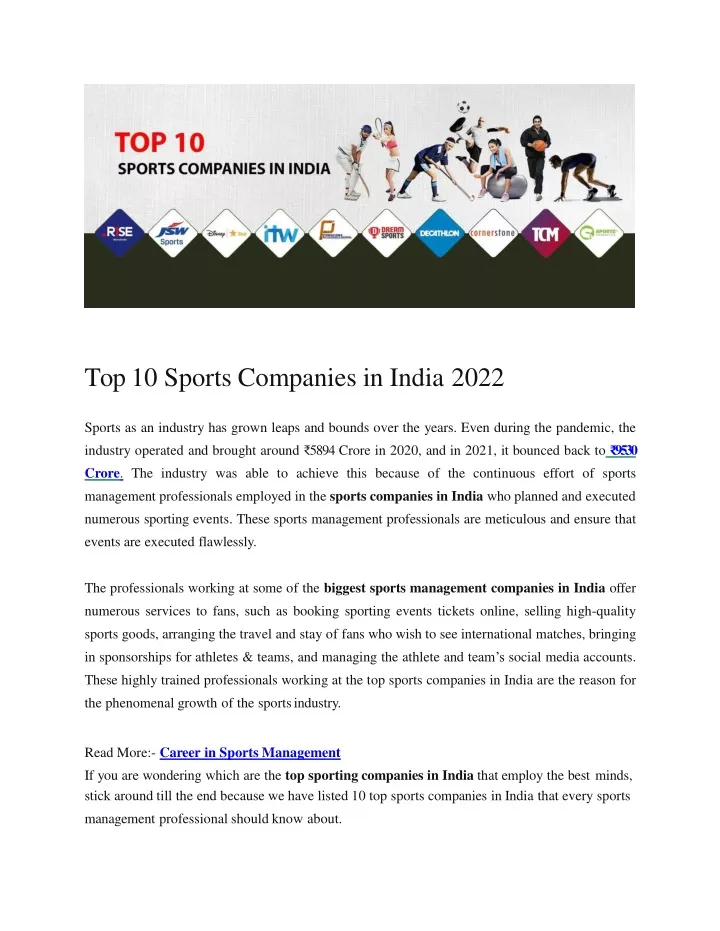 top 10 sports companies in india 2022