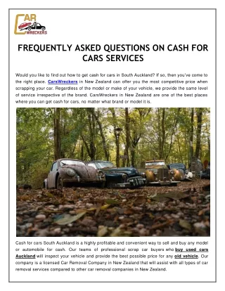 Frequently Asked Questions on Cash for Cars Services