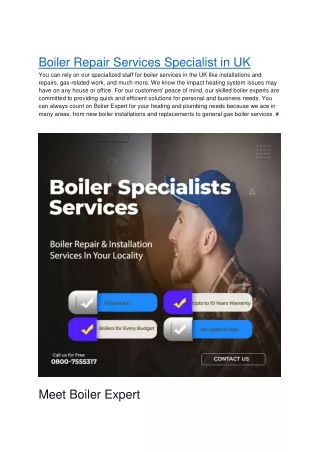 Boiler Repair Services Specialist in uk