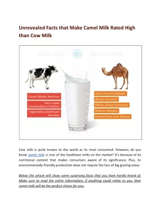 Unrevealed Facts that Make Camel Milk Rated High than Cow Milk
