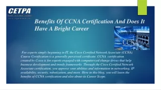 benefits of ccna certification and does it have a bright career