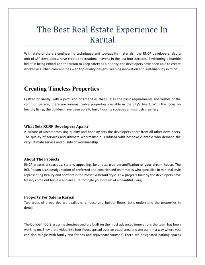 the best real estate experience in karnal