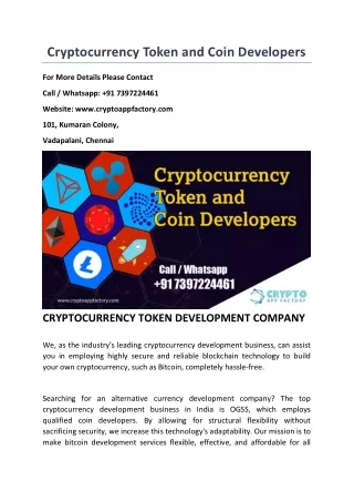 cryptocurrency token and coin developers