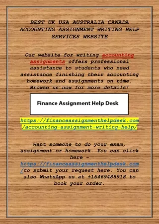 To learn more about our accounting assignment writing assistance, please visit us at financeassignmenthelpdesk.com