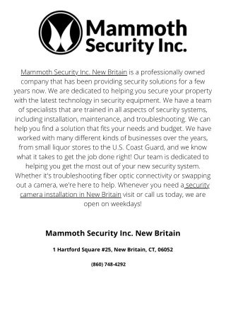 Mammoth Security Inc. New Britain is a professionally owned company that has been providing security solutions for a few
