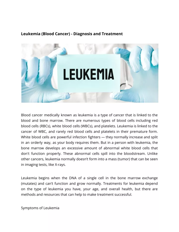 leukemia blood cancer diagnosis and treatment