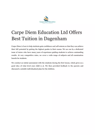 Carpe Diem Education Ltd Offers Best Tuition in Dagenham