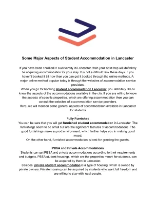 Some Major Aspects of Student Accommodation in Lancaster
