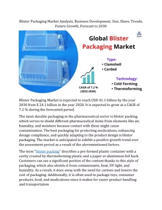 Blister Packaging Market Analysis Size, Status and Business Growth 2022 to 2030