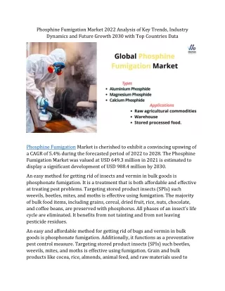 Phosphine Fumigation Market 2022 Analysis of Key Trends Size, Share, Application