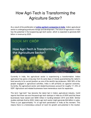 how agri tech is transforming the agriculture