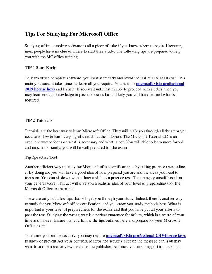 tips for studying for microsoft office