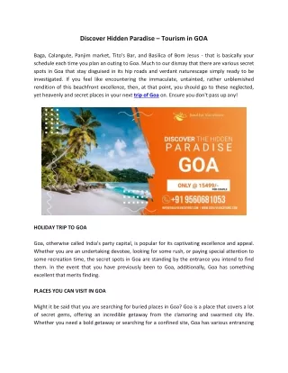 Discover Hidden Paradise in Goa - Book  Goa Holiday Package