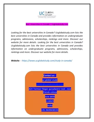 Best Universities in Canada  Ucglobalstudycom