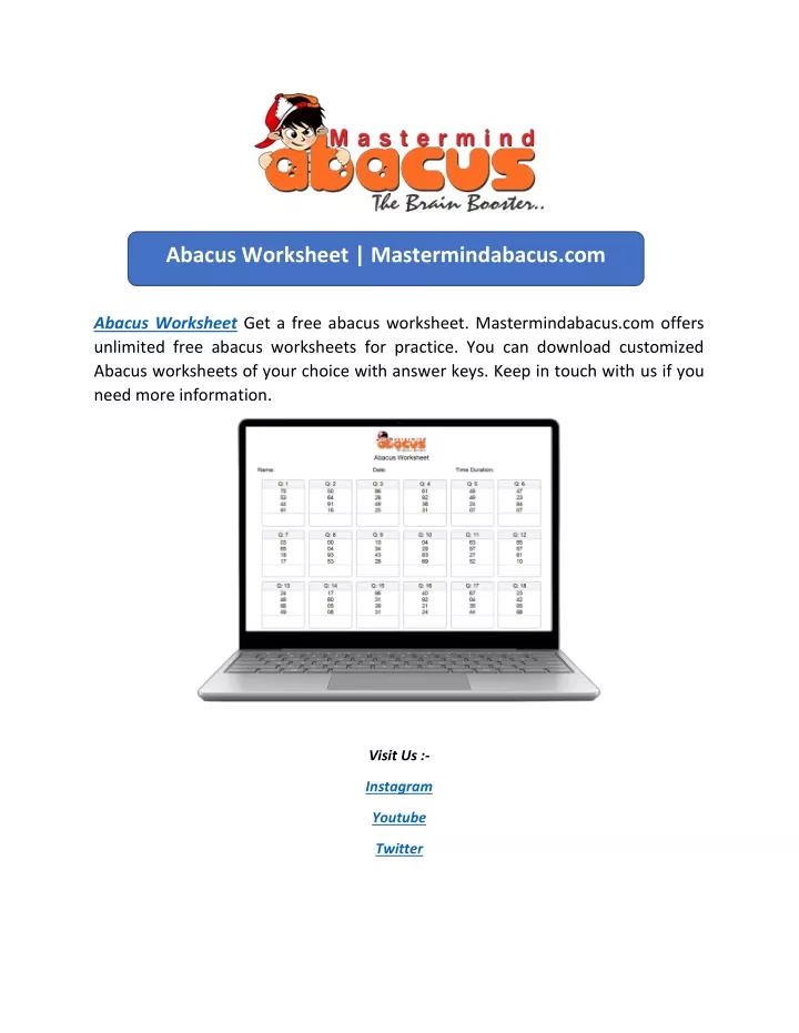abacus worksheet mastermindabacus com