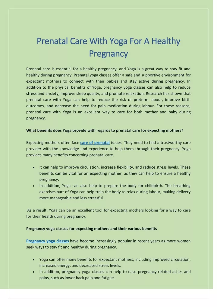 prenatal care with yoga for a healthy prenatal