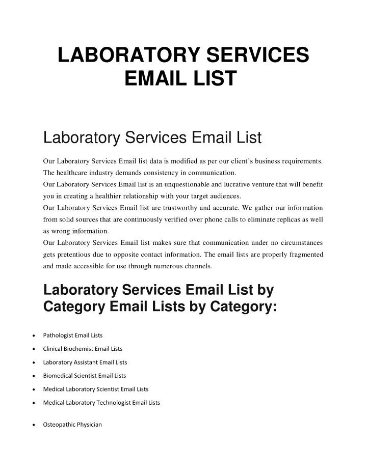 laboratory services email list