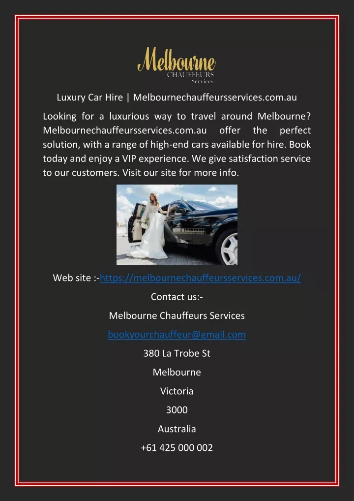 luxury car hire melbournechauffeursservices com au