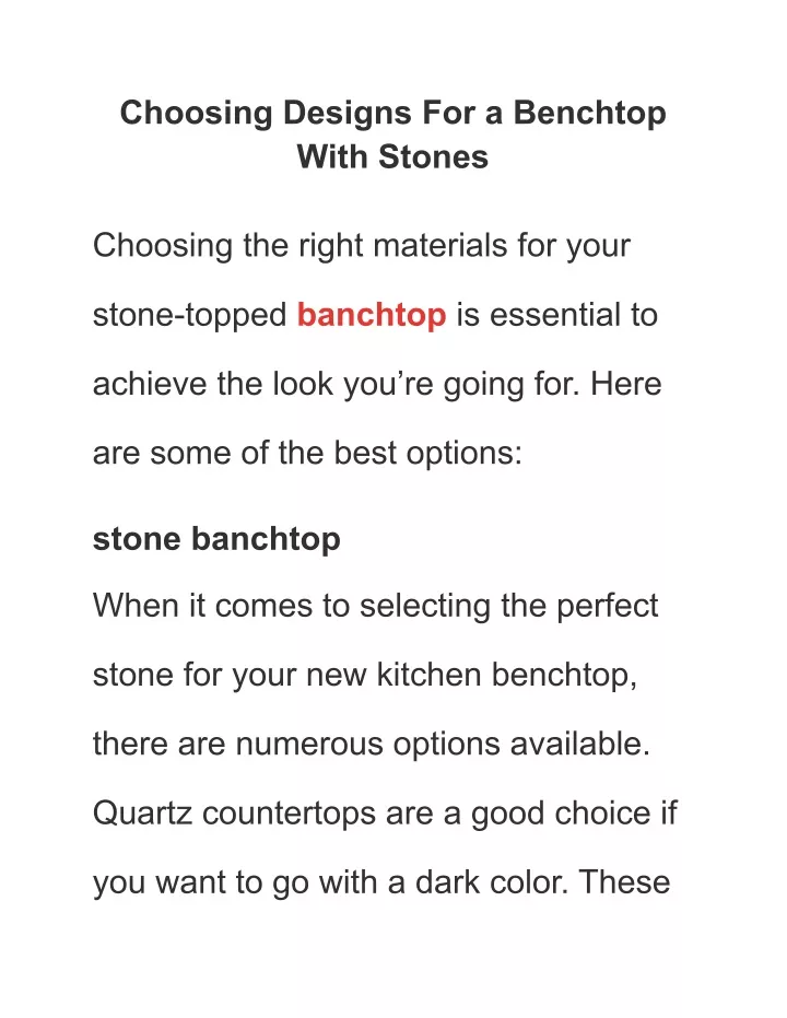 choosing designs for a benchtop with stones