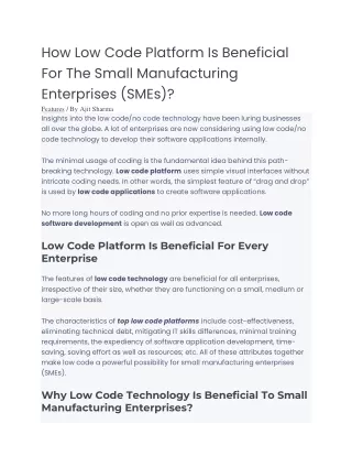 How Low Code Platform Is Beneficial For The Small Manufacturing Enterprises (SME