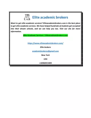 Elite Academic Services  Eliteacademicbrokers.com