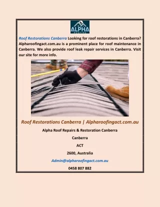 Roof Restorations Canberra  Alpharoofingact.com.au