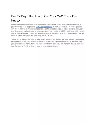 FedEx Payroll - How to Get Your W-2 Form From FedEx