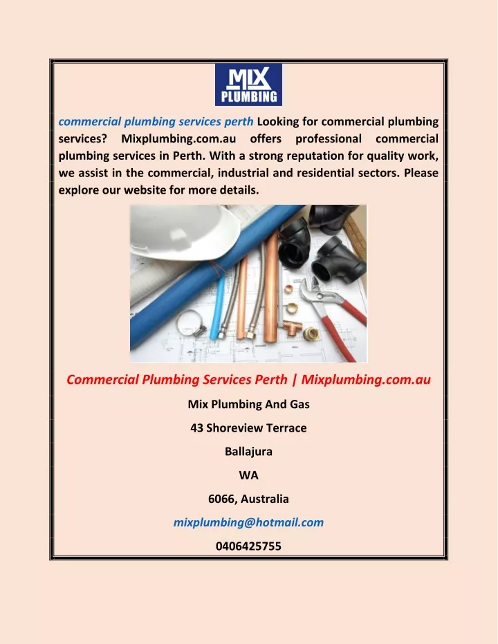 commercial plumbing services perth looking