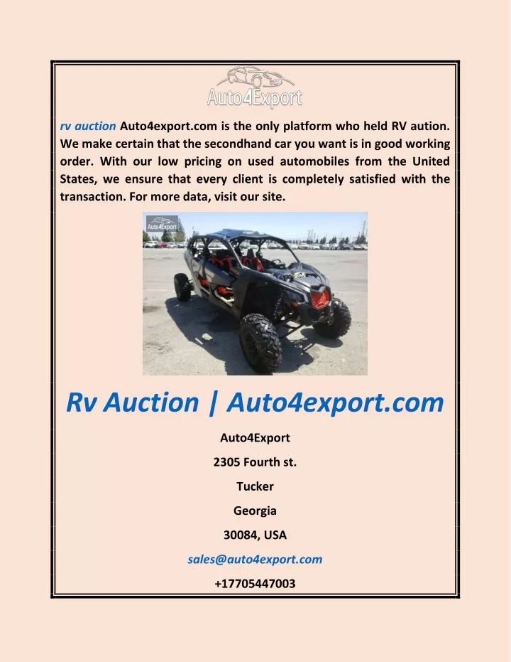 rv auction auto4export com is the only platform