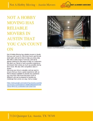 NOT A HOBBY MOVING HAS RELIABLE MOVERS IN AUSTIN THAT YOU CAN COUNT ON