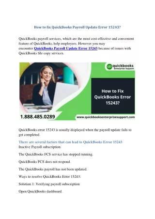 How to fix QuickBooks Payroll Update Error 15243