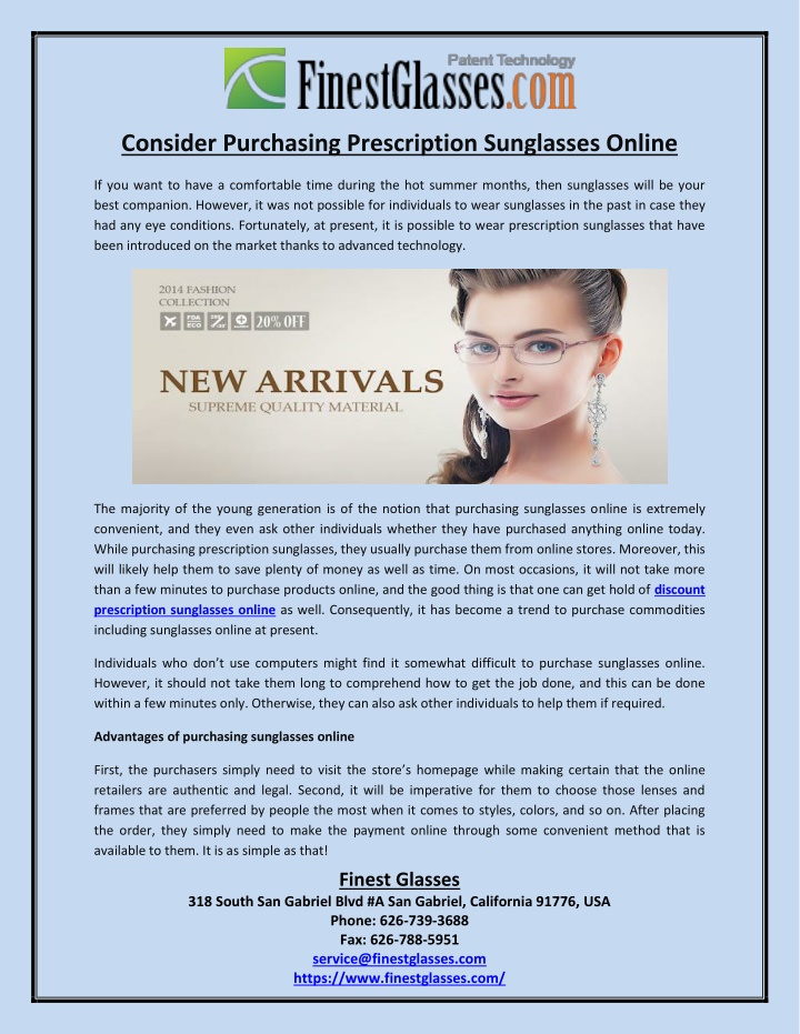 consider purchasing prescription sunglasses online