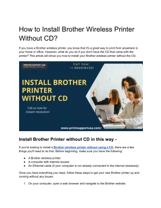 how to install brother wireless printer without cd