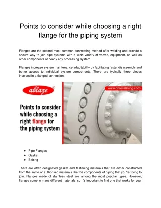 Points to consider while choosing a right flange for the piping system
