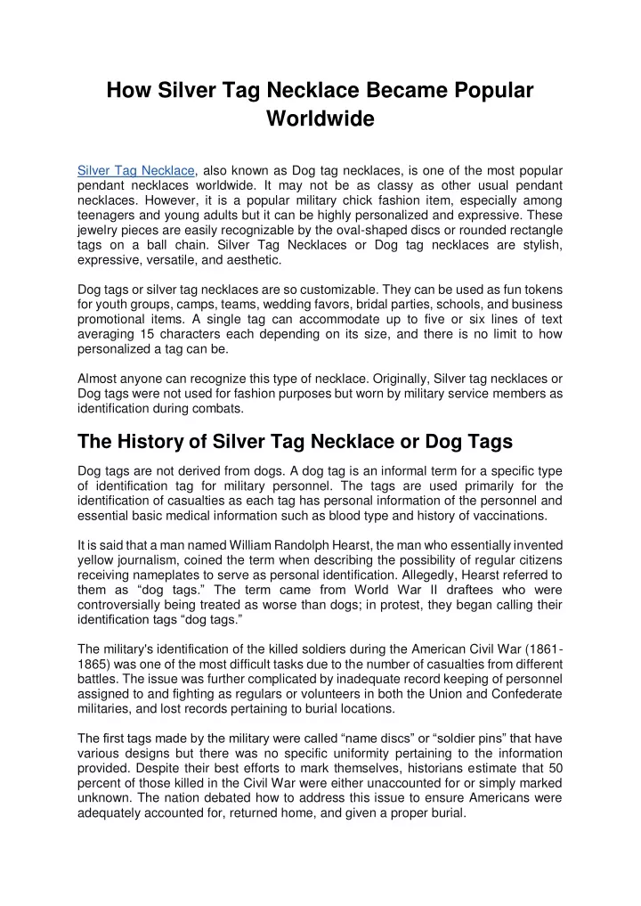 how silver tag necklace became popular worldwide