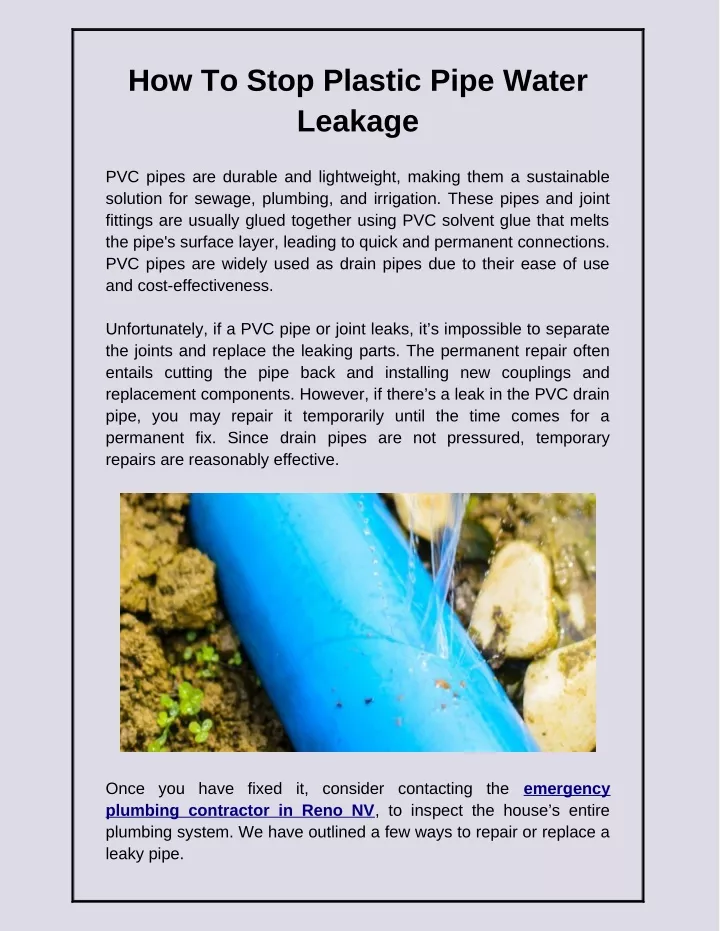 how to stop plastic pipe water leakage