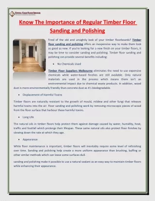 Know The Importance of Regular Timber Floor Sanding and Polishing