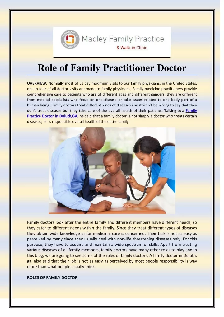 role of family practitioner doctor