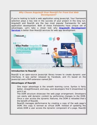 Why Choose AngularJS Over ReactJS For Front End Web Development?