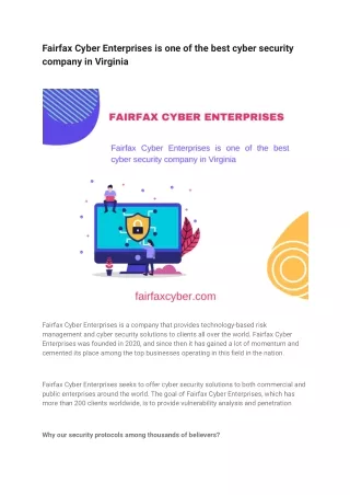 Fairfax Cyber Enterprises is one of the best cyber security company in Virginia