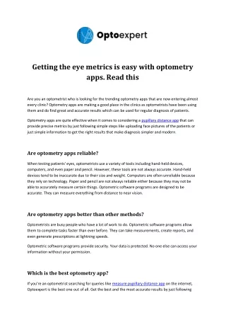 getting the eye metrics is easy with optometry