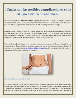 ¿Cuáles son las posibles complicaciones en la cirugía estética de abdomen?